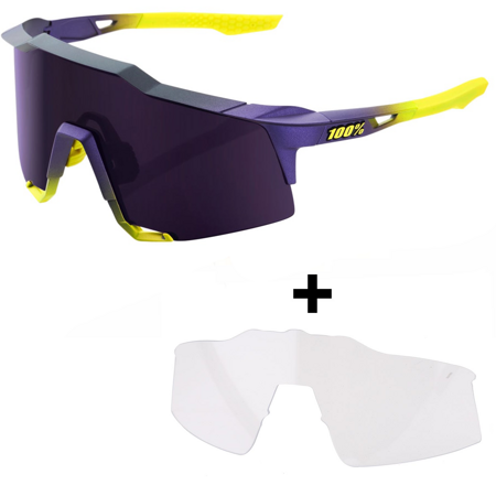 Okulary sportowe rowerowe kolarskie 100% SpeedCraft Matte Metallic Digital Brights / DARK PURPLE lens LT 12% + CLEAR lens LT 93% | 2 SZYBKI