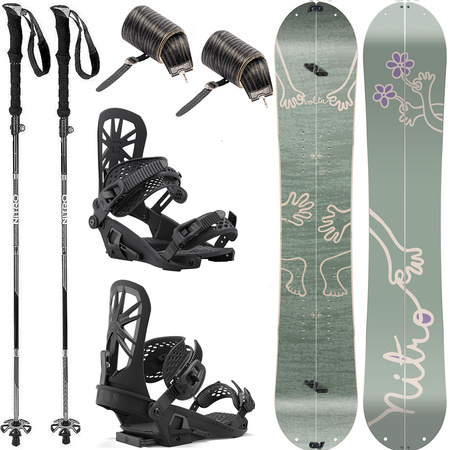 WOMEN'S SET 2023 : NITRO Volta & Peak by KOHLA + UNION Explorer + NITRO Foldable 4pcs ALU | splitboard & skins + bindings + poles | 145cm