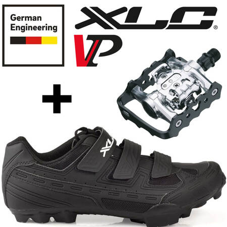 ZESTAW: BUTY + PEDAŁY rowerowe SPD | XLC Tiger CB-M06 + VP Components X92 | SPD | MTB / GRAVEL / CROSS / SZOSA / TOURING | matt black / silver