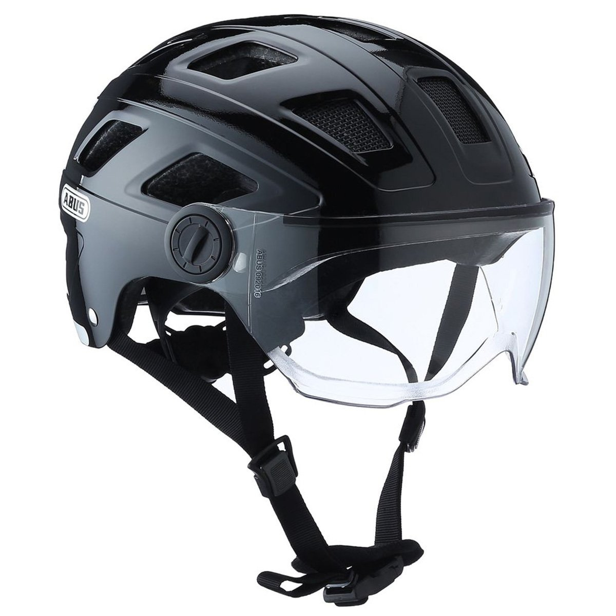 Miejski kask rowerowy z szybką ABUS Hyban black + Visor light smoke