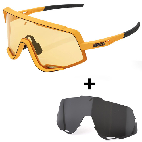 100% Glendale Soft Tact Mustard Bike Glasses | YELLOW lens LT 68% + BASE GREY lens 15% | 2 LENSES