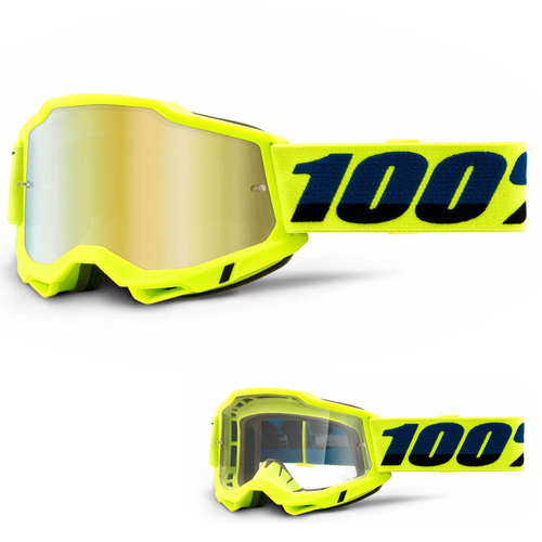 100% The Accuri 2 Goggle Fluo YELLOW  | bike MTB / ENDURO / MX | MIRROR GOLD + CLEAR lens