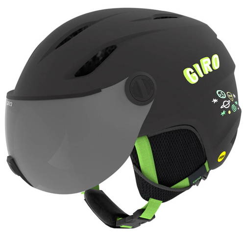 Dziecięcy / juniorski kask narty / snowboard z szybą GIRO Buzz MIPS ® matt black / bright green alien | LIKWIDACJA