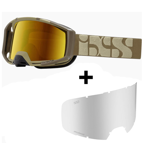 IXS Trigger Bike Goggles | 2 x LENSES :  Gold Mirror Lens + CLEAR Lens | camel