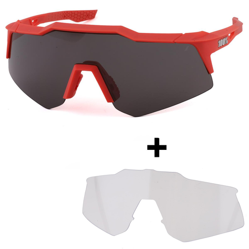 Okulary sportowe rowerowe kolarskie 100% SpeedCraft XS Soft Tact Coral / SMOKE lens LT 12% + CLEAR lens LT 93% | 2 SZYBKI