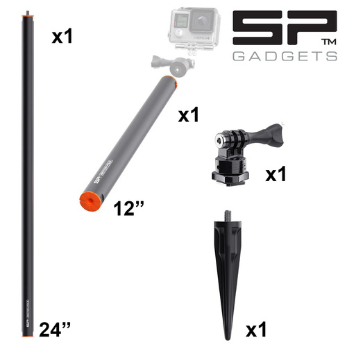 SP GADGETS Pole Extension Set | uniwersalny statyw terenowy do kamery sportowej | ŚNIEG / PIASEK / ITP. | Pole Extensions: 12" & 24" + Pivot Hinge + Section Spike