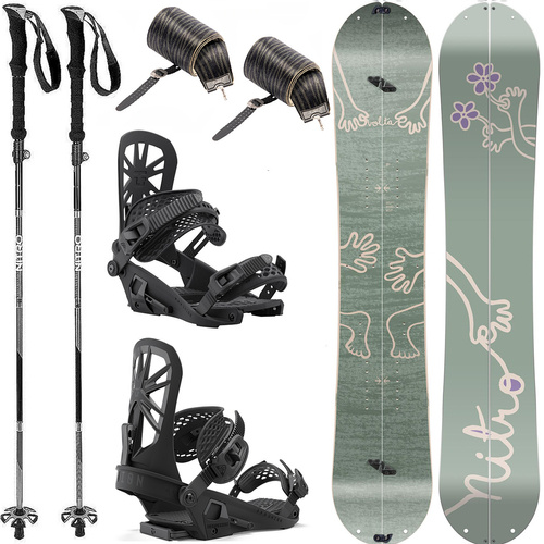 WOMEN'S SET 2023 : NITRO Volta & Peak by KOHLA + UNION Explorer + NITRO Foldable 4pcs ALU | splitboard & skins + bindings + poles | 145cm