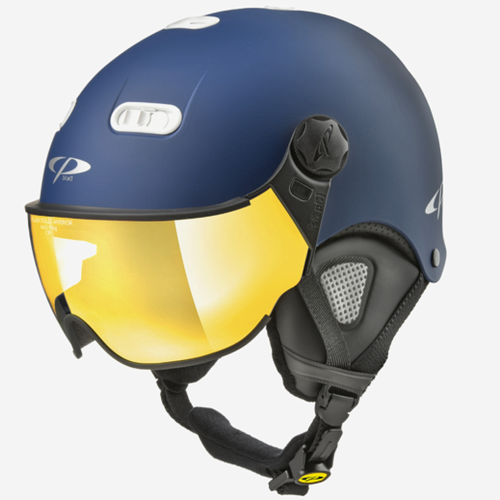 Premium Helmets CP Carachillo martime blue / white | kask narciarski z szybą | flash gold mirror Cat. 1