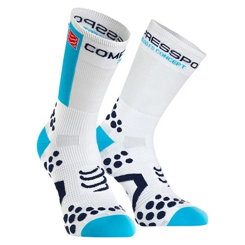 COMPRESSPORT PRO Racing Socks BIKE  | skarpety rowerowe | white / blue