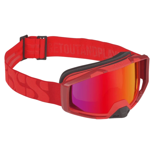 IXS Trigger RACING RED | bike goggles | 2 x LENS: Crimson MIRROR Lens / LT21% + CLEAR Lens / LT 89%