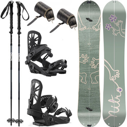 WOMEN'S SET: NITRO Volta & Peak by KOHLA + UNION Explorer + NITRO Foldable 4pcs ALU | splitboard & skins + bindings + poles | 145cm