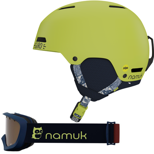 GIRO CrÜe MIPS CP COMBO PACK | kask dziecięcy + gogle narciarskie / snowboardowe | matowy NAMUK / słoneczna limonka