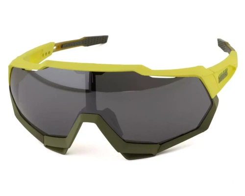 100% SpeedTrap Soft Tact Banana Glasses | BLACK MIRROR lens LT 12% + CLEAR lens LT 93% | 2 LENSES