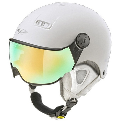 Premium Helmets CP Carachillo white s.t. | ski helmet w/ visor | flash gold mirror Cat. 1