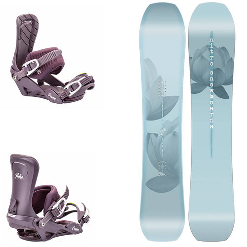 DAMSKI ZESTAW NITRO 2025: Karma + Poison deep purple  | deska snowboardowa + wiązania | Freeride Redefined & Refined