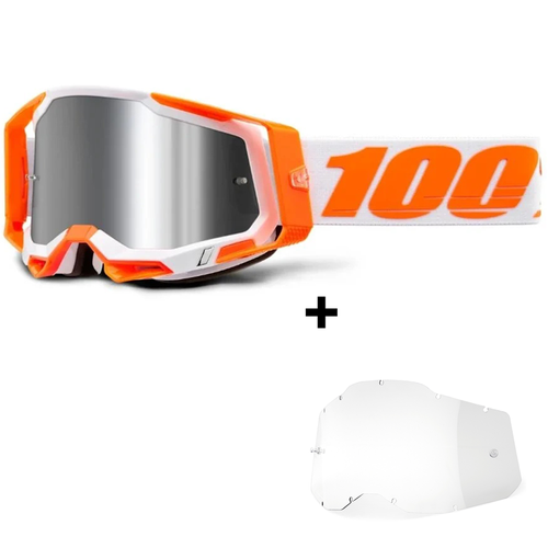 100%The Racecraft 2 Orange | gogle moto MX / ENDURO / MTB rowerowe | 2 x szybka:  MIRROR SILVER FLASH + CLEAR
