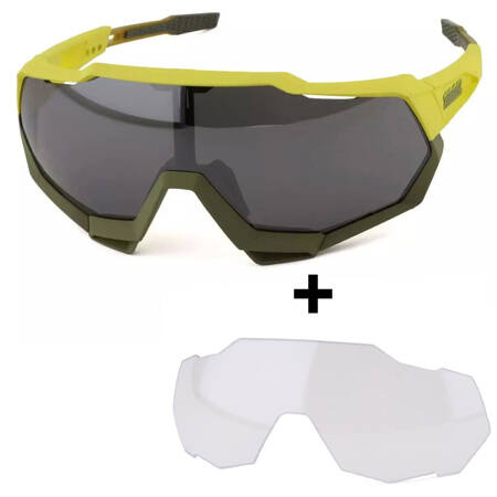 100% SpeedTrap | okulary sportowe rowerowe kolarskie | Soft Tact Banana / BLACK MIRROR lens LT 12% + CLEAR lens LT 93% | 2 SZYBKI