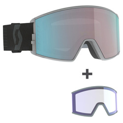 SCOTT React virescent yellow / light grey | ski / snowboard goggle | AMPLIFIER | Nofog™ | Enhancer AQUA CHROME lens S2 + Iluminator BLUE CHROME lens S1