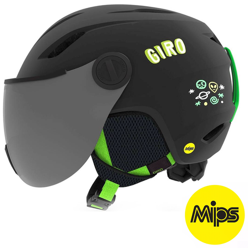 GIRO Buzz MIPS ® | dziecięcy / juniorski kask narty / snowboard z szybą | matt black / bright green alien