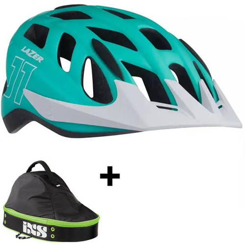 Juniorski kask rowerowy LAZER J1 + insectNET + LED matte green white | MTB | + TORBA na kask GRATIS!