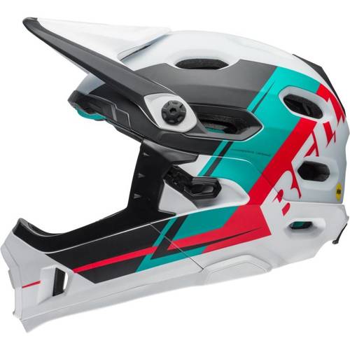Kask rowerowy BELL Super DH MIPS 850g fullface FF white / emerald / hibiscus | UWAGA