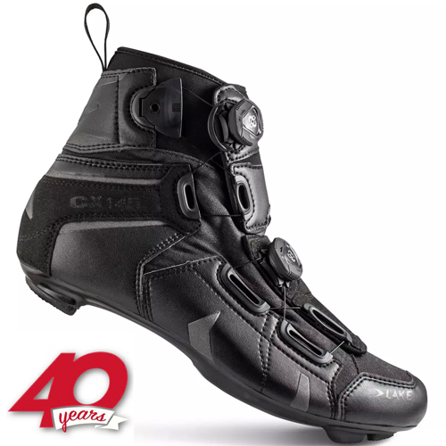 LAKE CX145-X WIDE | wodoodporne jesienno-zimowe buty rowerowe szosowe | BOA | wersja poszerzona | black / black